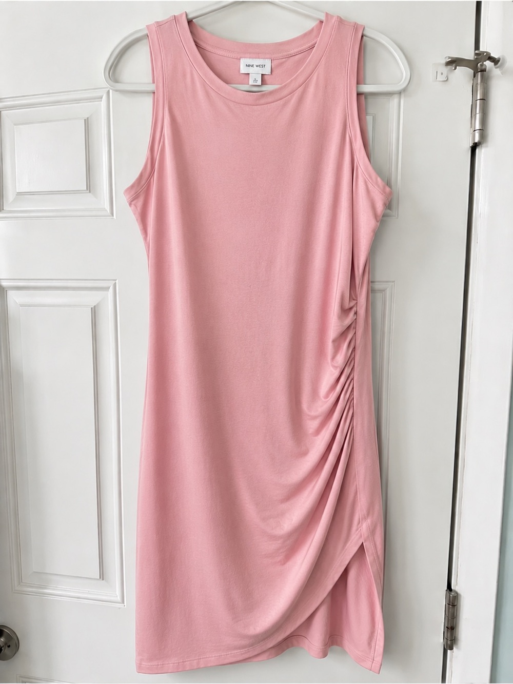 Nine West Blush Pink Ruched Sleeveless Sheath Silhouette Dress Size Large
